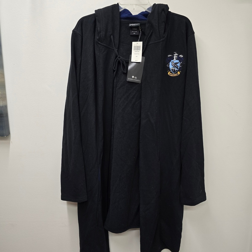 Harry Potter Ravenclaw Hooded Cloak Black Sweatshirt Robe Cardigan Large NWT